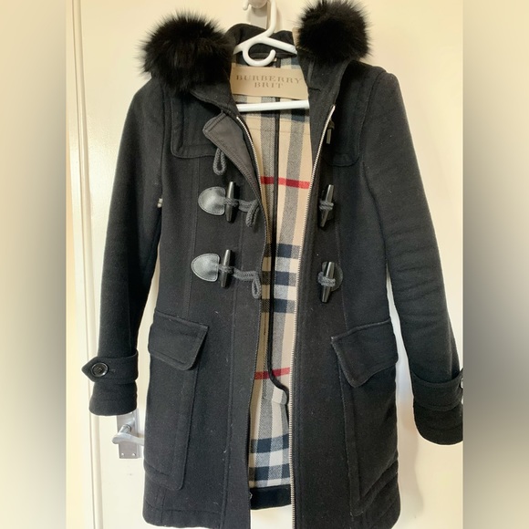 Burberry Jackets & Blazers - Burberry Brit Checked Lined Duffle Coat Removable Fur Trim